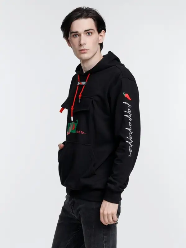 Худи унисекс с карманом на груди Chest Pocket, черное, размер XL/2XL