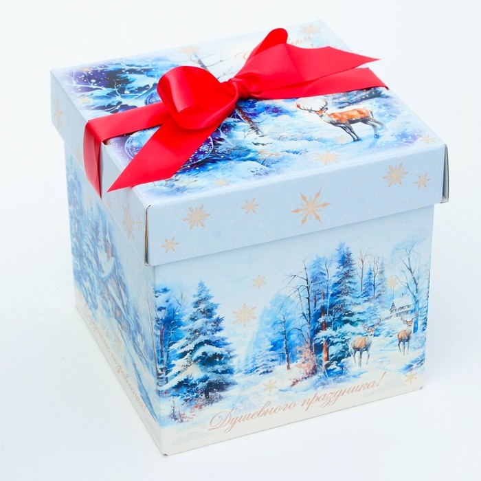 Новый год. Подарочная коробка Новогодняя Коробка крышка-дно Новый год. Подарочная коробка Новогодняя Коробка крышка-дно "Мечта" с атласной лентой 17 х 17 х 17 см.