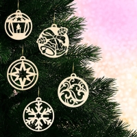 Ёлочные игрушки новогодние &laquo;Новый год: Круглые&raquo;, в деревянной коробке с гравировкой, 6 шт