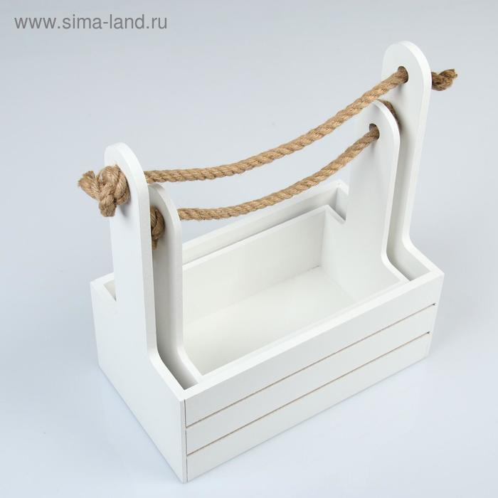 Набор кашпо деревянных 2 в 1 (25&times;15&times;30; 21&times;12&times;23 см) "Dear", ручка канат, белый