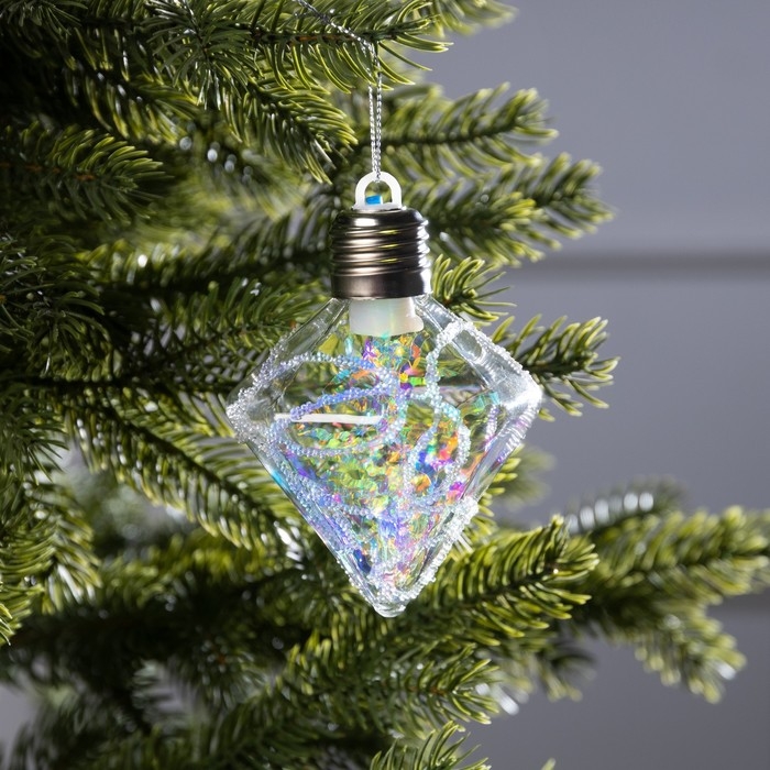 Ёлочный шар &laquo;Морозный кристалл&raquo;, батарейки, 1 LED, свечение тёплое белое