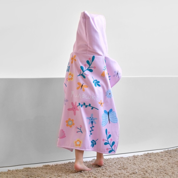 Полотенце-пончо детское махровое Крошка Я "Фламинго" 60х120 см, 50% хл, 50% пэ