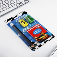 Канцелярский набор &laquo;Крутому гонщику&raquo;, карандаши 2 шт, ластики 2 шт, блокнот