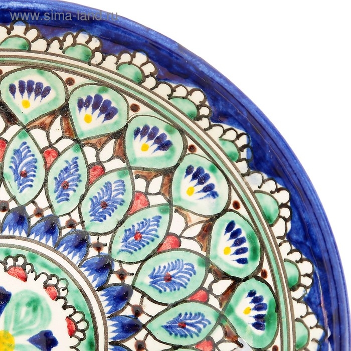 Тарелка Риштанская Керамика "Узоры", синяя, глубокая, микс,  20 см