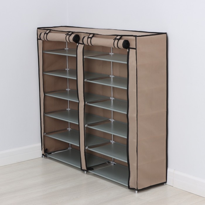 Полка для обуви с чехлом LaDо́m, двойная, 6 уровней, 118&times;30&times;108 см, цвет бежевый