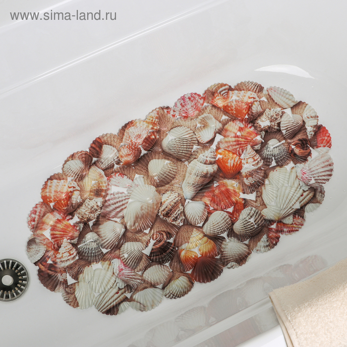 Коврик противоскользящий в ванну на присосках Доляна «Ракушки», 35×65 см Коврик противоскользящий в ванну на присосках Доляна «Ракушки», 35×65 см