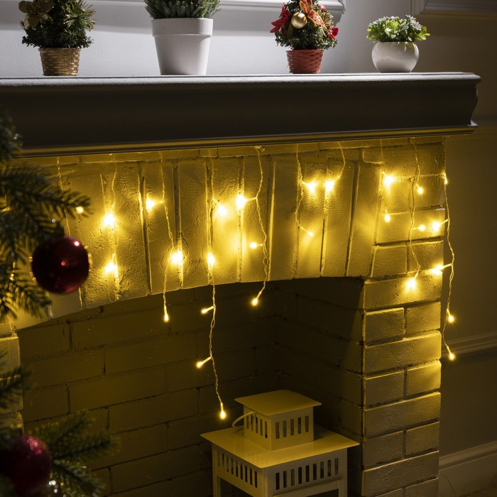 Гирлянда &laquo;Бахрома&raquo; 1.8 &times; 0.5 м, IP20, прозрачная нить, 48 LED, свечение тёплое белое, 8 режимов, 220 В