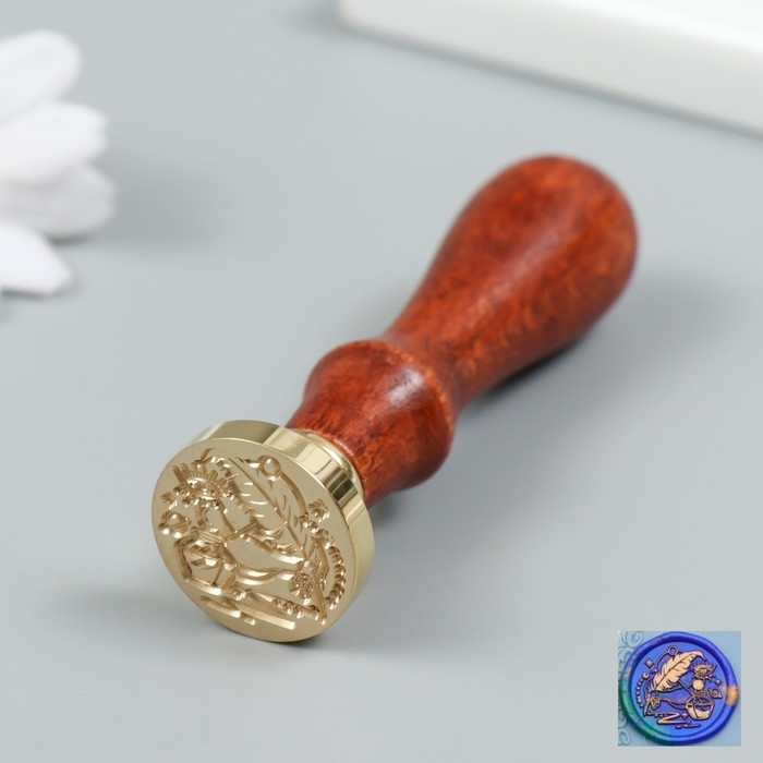 Печать для сургуча с деревянной ручкой Печать для сургуча с деревянной ручкой "Перо и чернила" 9х2,5х2,5 см
