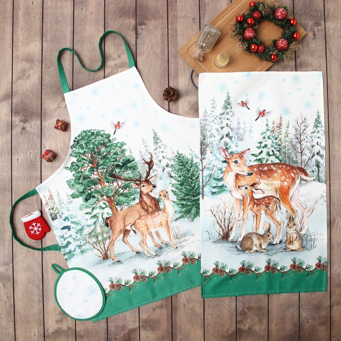 Набор подарочный "Этель" Новогодний лес, фартук, полотенце, прихватка