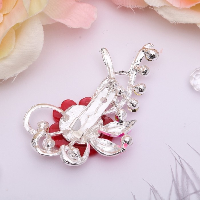Брошь &laquo;Цветочная роса&raquo;, цвет розовый в серебре