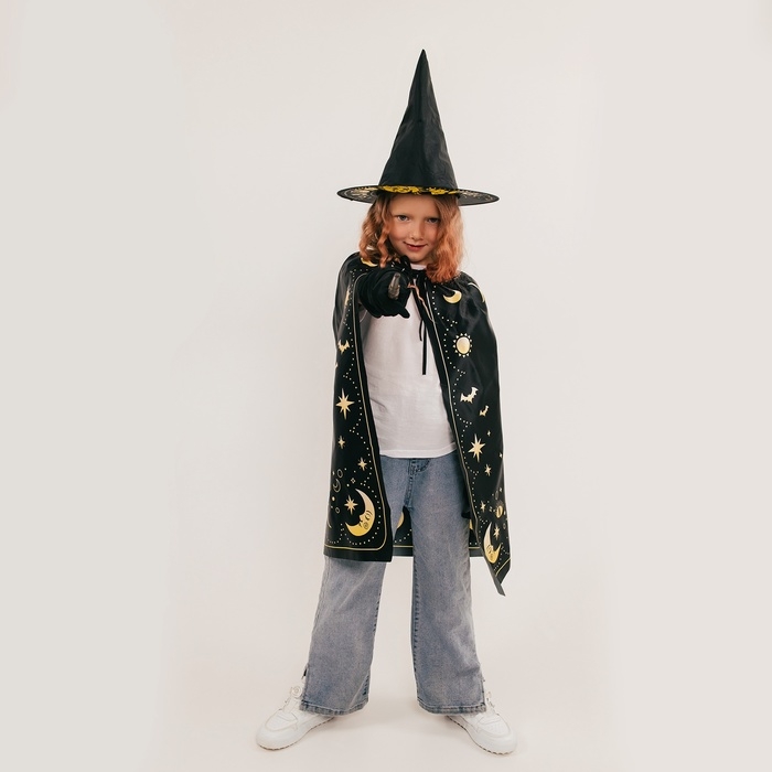 Карнавальный набор &laquo;Лунная ведьма&raquo;, плащ 70 см, шляпа, перчатки, палочка