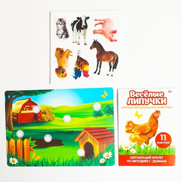 Развивающая игра на липучках &laquo;&lrm;Изучаем мир домашних животных&raquo;, методика Домана, с обучающими карточками по методике Глена Домана