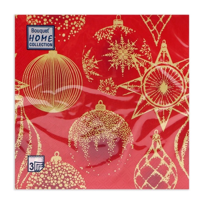 Новогодние салфетки бумажные Home Collection «Золотые украшения на красном», 3 слоя, 33х33 см, 20 шт Новогодние салфетки бумажные Home Collection «Золотые украшения на красном», 3 слоя, 33х33 см, 20 шт