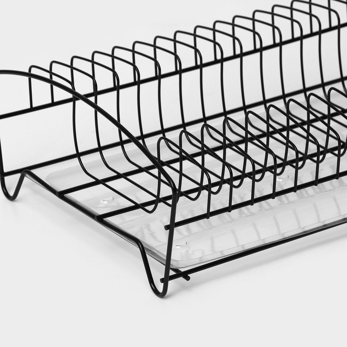 Сушилка для тарелок с поддоном, 38&times;24,5&times;12,4 см, цвет чёрный