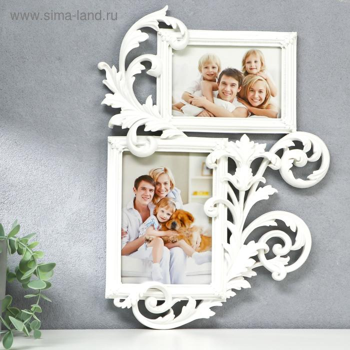 Фоторамка полистоун на 2 фото 10х15; 12х17 см Фоторамка полистоун на 2 фото 10х15; 12х17 см "Пышные листья" белая 41,5х29,5 см