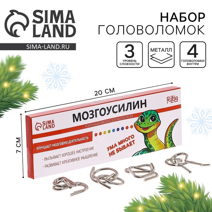 Набор головоломок, змея Набор головоломок, змея "Мозгоусилин", 4 шт