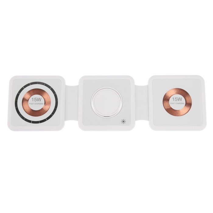 Беспроводная зарядка 3 в 1 H39, 15 W, подсветка, поддержка MagSafe, складная, стекло, белая Беспроводная зарядка 3 в 1 H39, 15 W, подсветка, поддержка MagSafe, складная, стекло, белая
