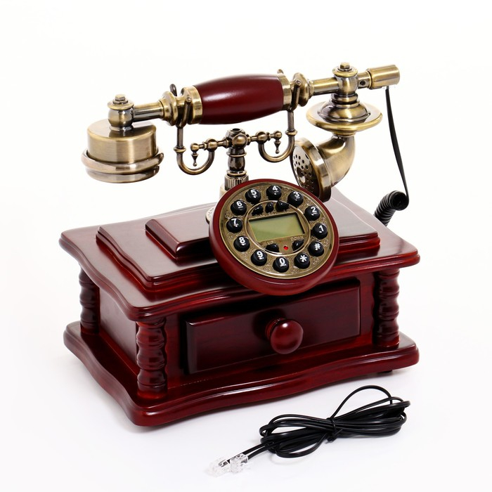 Ретро-телефон с выдвижным ящиком, темное дерево, 16х23х25 см Ретро-телефон с выдвижным ящиком, темное дерево, 16х23х25 см