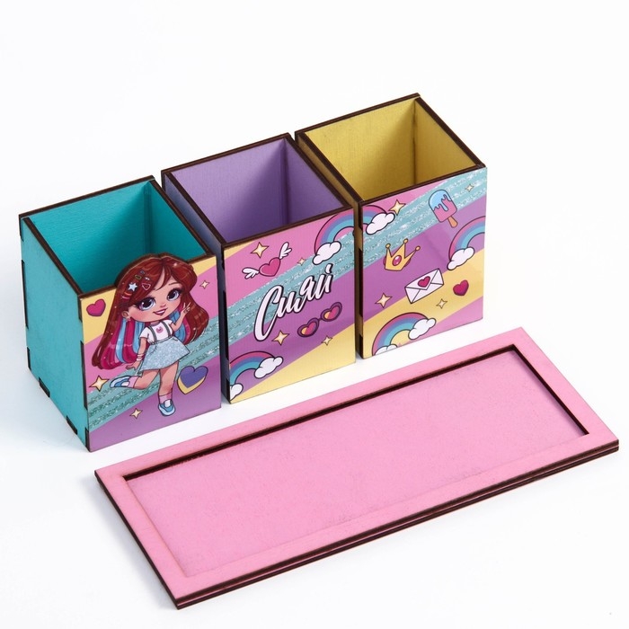 Органайзер для канцелярии &laquo;Сияй&raquo; девочка, 6,5 х 6,5 х 12,2 см