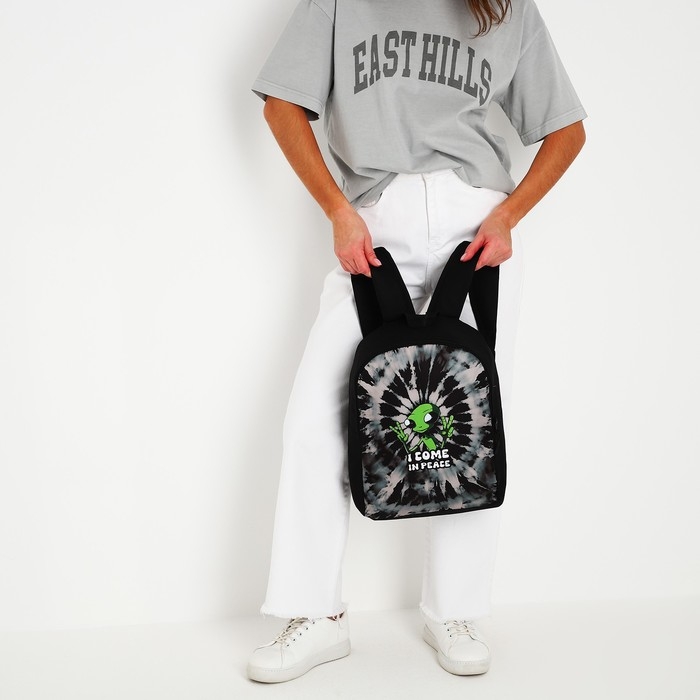 Рюкзак школьный текстильный &laquo;Инопланетянин&raquo;, 38х14х27 см, цвет чёрный