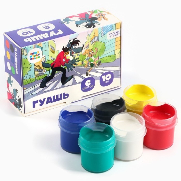Гуашь 6 цветов по 10 мл, &laquo;Ну, погоди!&raquo;, Союзмультфильм