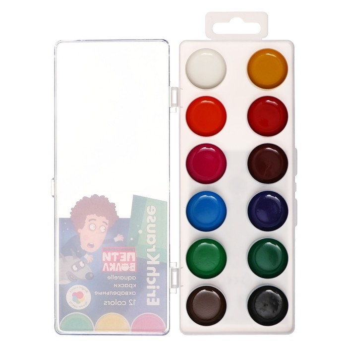 Акварель 12 цветов ErichKrause Акварель 12 цветов ErichKrause "Приключения Пети и Волка", без кисти, пластиковая коробка, европодвес