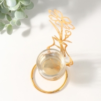 Подсвечник на 1 свечу металл, стекло d=4,5 см "Цветок в вазе" золото 7,4х7,5х21 см