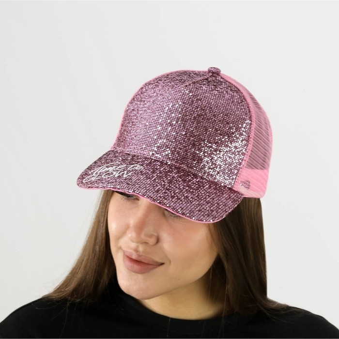 Кепка женская со стразами Time to Glow, цвет розовый, р-р 56 Кепка женская со стразами Time to Glow, цвет розовый, р-р 56