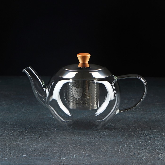 Чайник стеклянный заварочный «Эпле», 600 мл, с металлическим ситом Чайник стеклянный заварочный «Эпле», 600 мл, с металлическим ситом