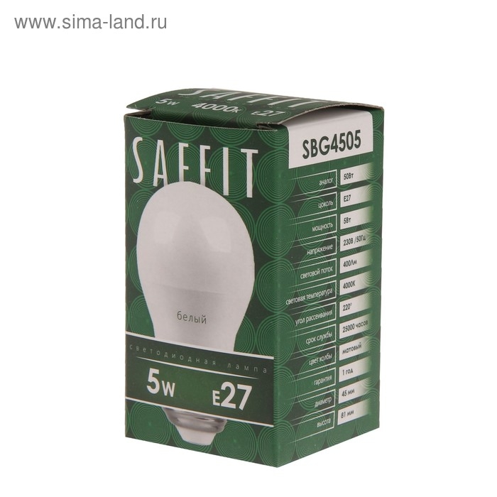 Лампа светодиодная SAFFIT SBG4509, G45, E27, 9 Вт, 230 В, 2700 К, 810 Лм, 220°, 81 х 45 мм Лампа светодиодная SAFFIT SBG4509, G45, E27, 9 Вт, 230 В, 2700 К, 810 Лм, 220°, 81 х 45 мм