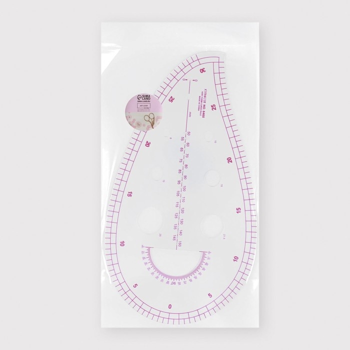 Лекало портновское метрическое &laquo;Капля&raquo;, с проймой, 25 &times; 13,5 см, толщина 0,5 мм, цвет прозрачный