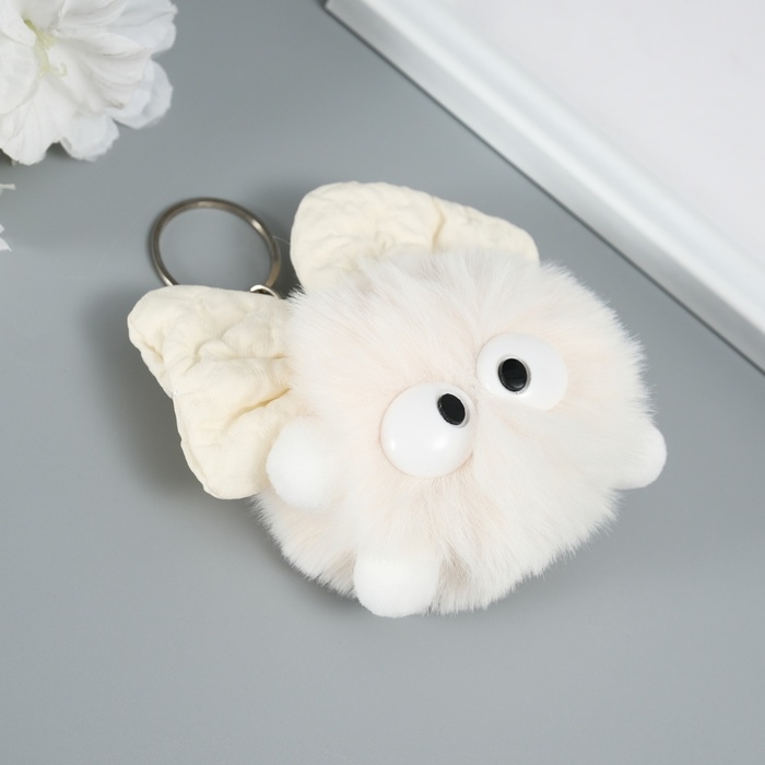 Пушистик на кольце "Мася с большим бантом" белый 12х8х8 см