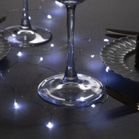 Гирлянда &laquo;Мишура&raquo; 1 м роса, IP20, серебристая нить, 20 LED, батарейки CR2032х2 (в комплекте), свечение белое