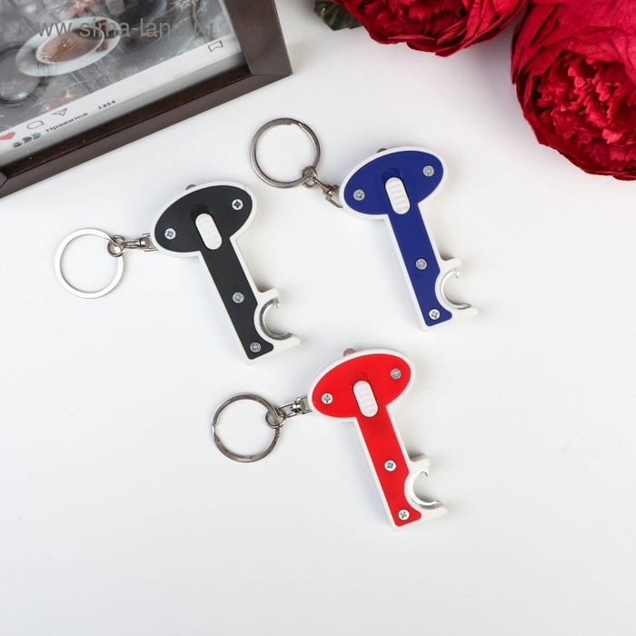 Фонарик на кольце+открывашка Фонарик на кольце+открывашка "Ключ" МИКС 8,5х4х1 см