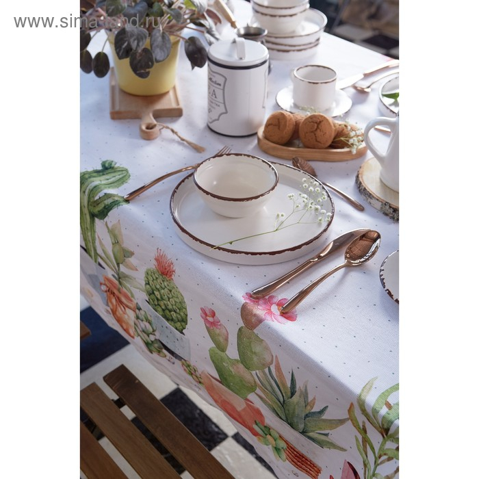 Скатерть Этель &laquo;Кактусы&raquo; 220х147 см, 100% хлопок, рогожка 160 гр/м2