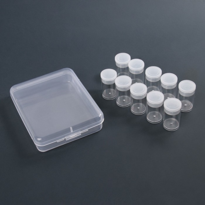 Набор баночек для декора, 10 шт, в органайзере, 5 мл, 12 &times; 9 &times; 2,9 см, цвет прозрачный