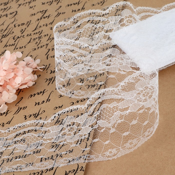 Кружево капроновое, 65 мм &times; 10 &plusmn; 1 м, цвет белый