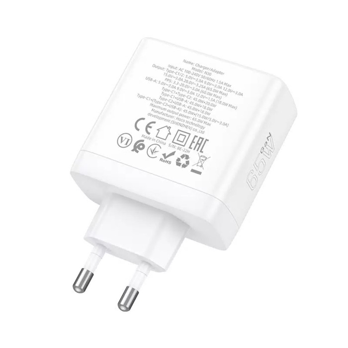 Сетевое зарядное устройство Hoco N30, USB/2Type-C, 3 A, белое Сетевое зарядное устройство Hoco N30, USB/2Type-C, 3 A, белое