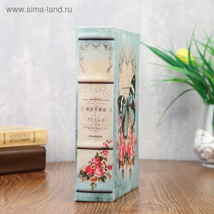 Сейф-книга дерево Сейф-книга дерево "Бабочки в цветах. Винтаж" кожзам 21х13х5 см