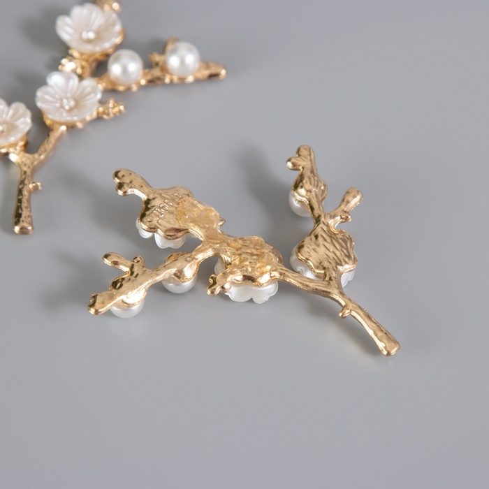 Декор для творчества металл "Ветвь цветочная" стразы, жемчужины 5х6 см