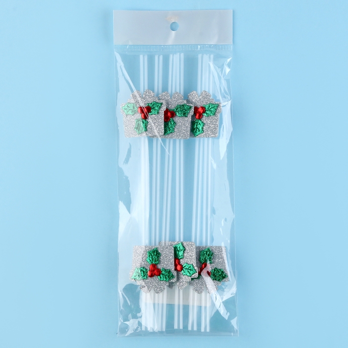 Новый год! Трубочка-подарок &laquo;Ягодка&raquo;, серебро, набор 6 шт.