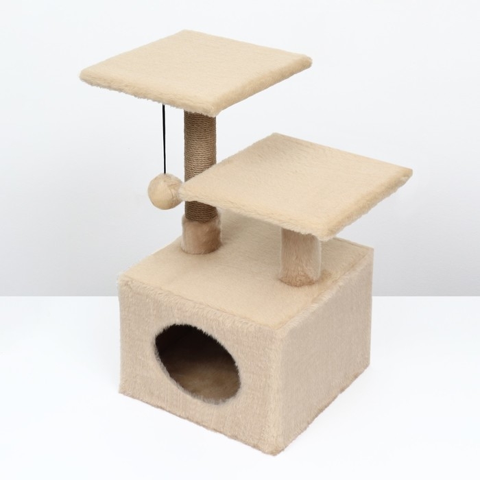 Домик-когтеточка 2-х ур. квадратный с 2-мя квадратными полками, 53 х 35 х 65 см, бежевый Домик-когтеточка 2-х ур. квадратный с 2-мя квадратными полками, 53 х 35 х 65 см, бежевый