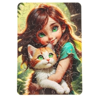 Пазл &laquo;Девочка с котёнком&raquo; 20х29, 101 деталь