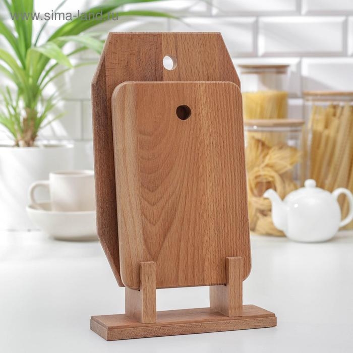 Нaбор досок разделочных нa подстaвке Премиум, 2 шт: 24&times;15 см, 30&times;19,5 см, мaссив букa