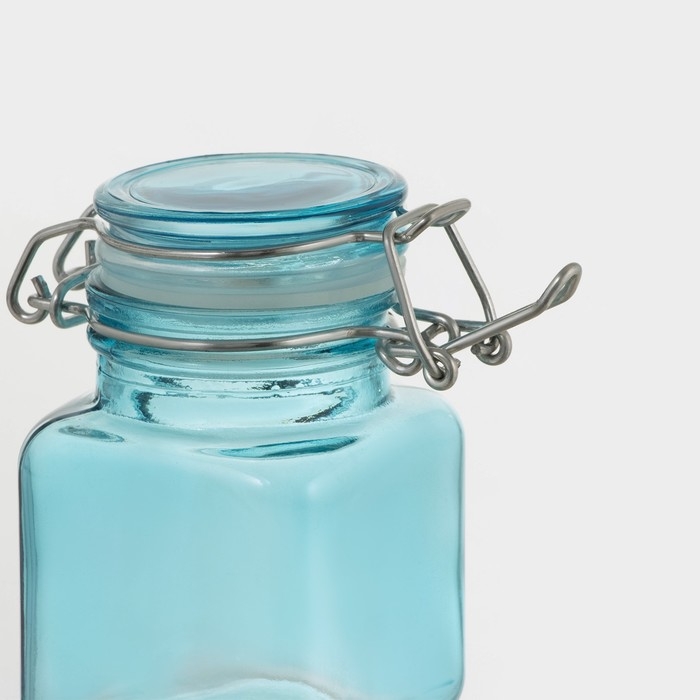 Банка стеклянная для хранения сыпучих продуктов &laquo;Квадрат&raquo;, 100 мл, 5,5&times;8 см, с бугельным замком, цвет МИКС