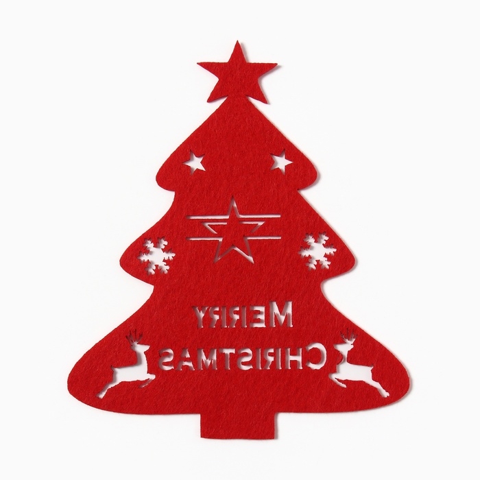 Новый год.Декор столовых предметов Новый год.Декор столовых предметов "Елка" цв.красный 20х17см 100%п/э, фетр