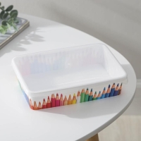 Корзина для хранения с крышкой &laquo;Карандаши&raquo;, 20,5&times;14&times;4,6 см, цвет белый