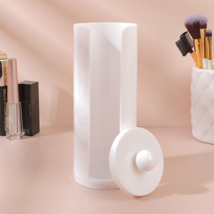 Органайзер для хранения ватных дисков, с крышкой, d = 7 &times; 19,5 см, цвет белый