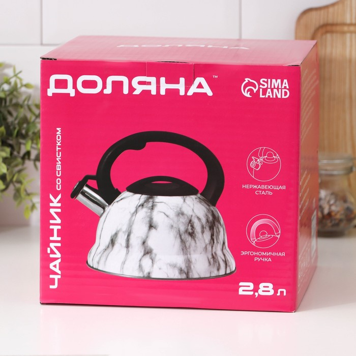 Чайник со свистком из нержавеющей стали Доляна &laquo;Рио&raquo;, 2,8 л, фиксированная ручка, цвет зелёный