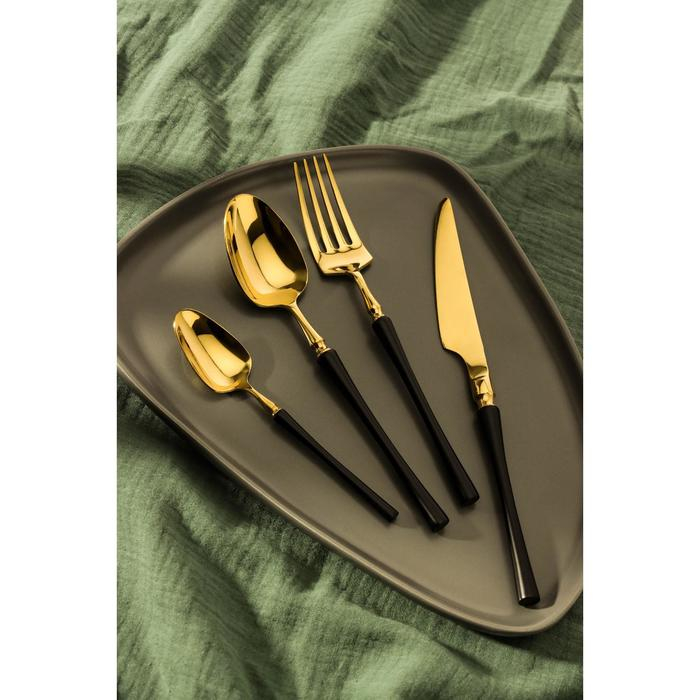 Столовые приборы из нержавеющей стали Magistro «Фьюжн», 4 предмета, цвет металла золотой, чёрные ручки Столовые приборы из нержавеющей стали Magistro «Фьюжн», 4 предмета, цвет металла золотой, чёрные ручки